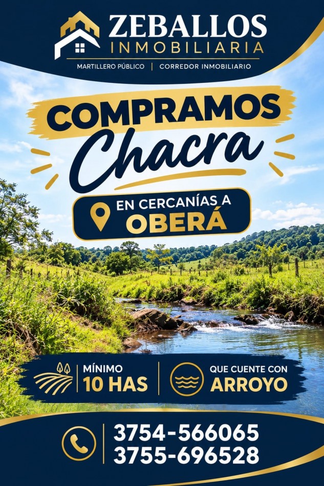 NECESITAMOS CHACRAS A LA VENTA CON ARROYO