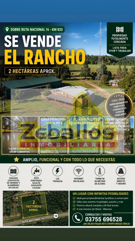 GALPON EN VENTA "EL RANCHO" SOBRE RUTA 14 KM 833 , Misiones